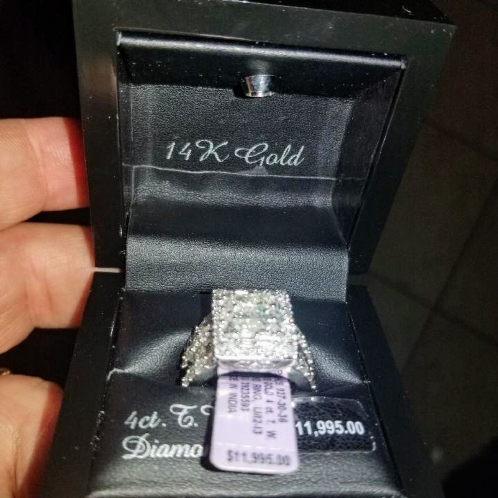 4 Carat Diamond Ring, White Gold Posh Attire Party Winner!